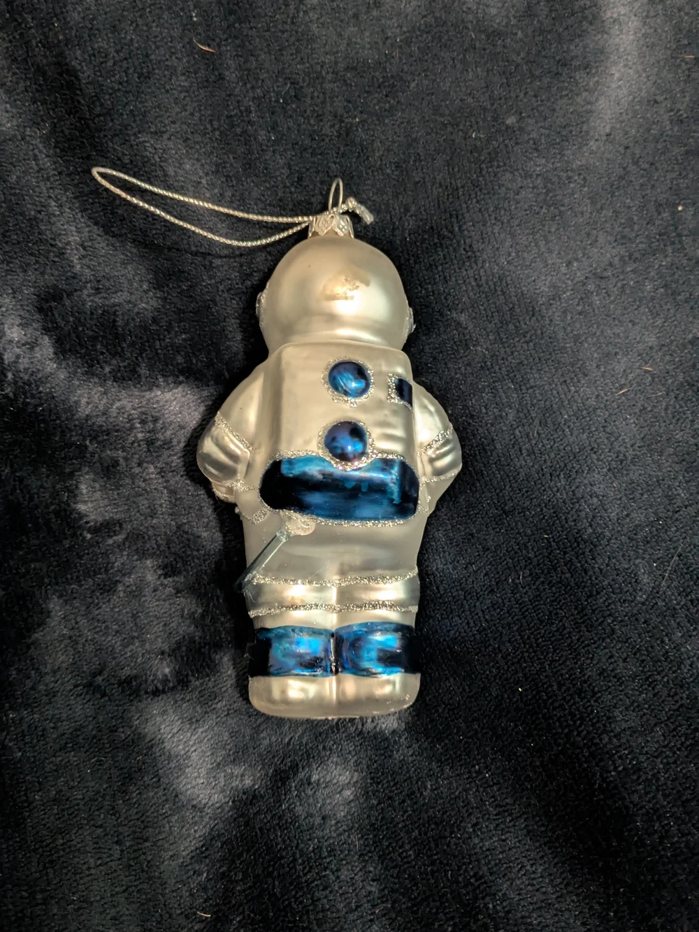 Silver and Blue Astronaut Ornament Holiday Glass Ornament